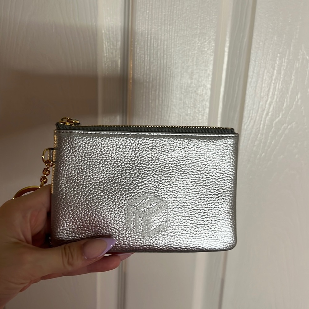 MCM Metallic Silver Leather Key & Card Holder